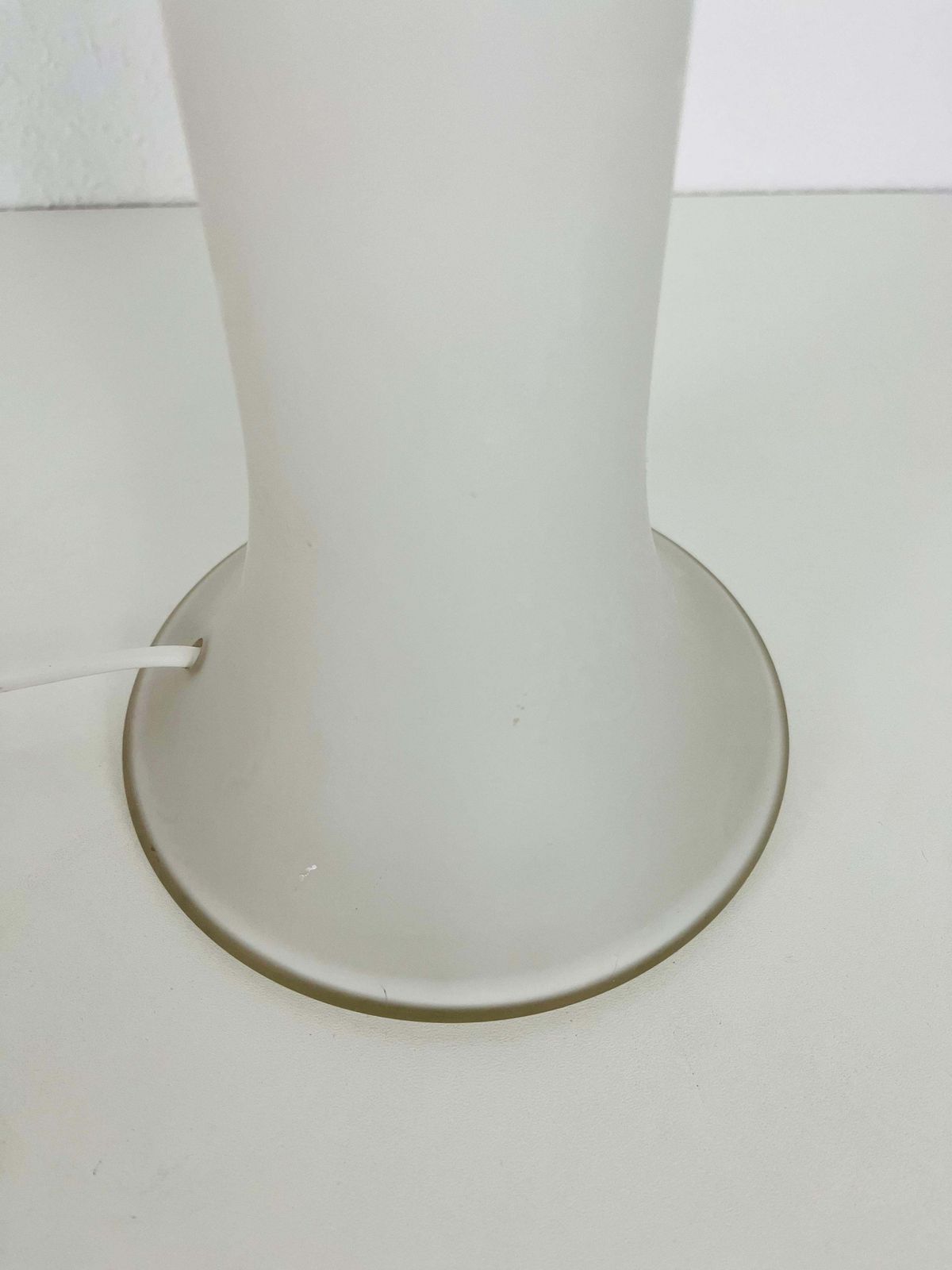 Mid Century White Glass And Fabric Shade Table Lamp By Luxus Sweden, 1960s photo vintage