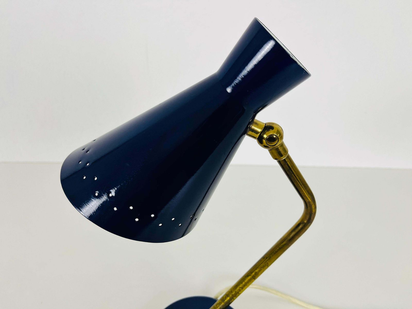 Italian Stilnovo Blue And Brass Table Lamp, 1960s, Italy photo vintage