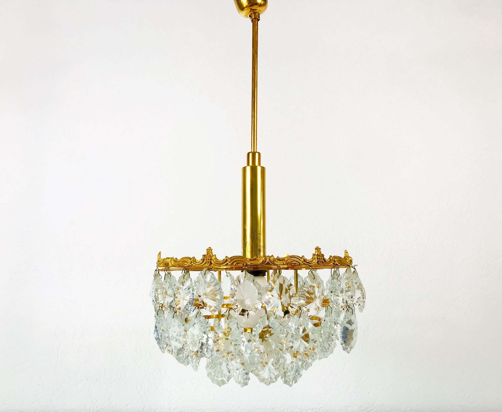939.0 Gilt Brass And Crystal Glass 4 Tier Chandelier By Palwa, Germany, 1970s photo