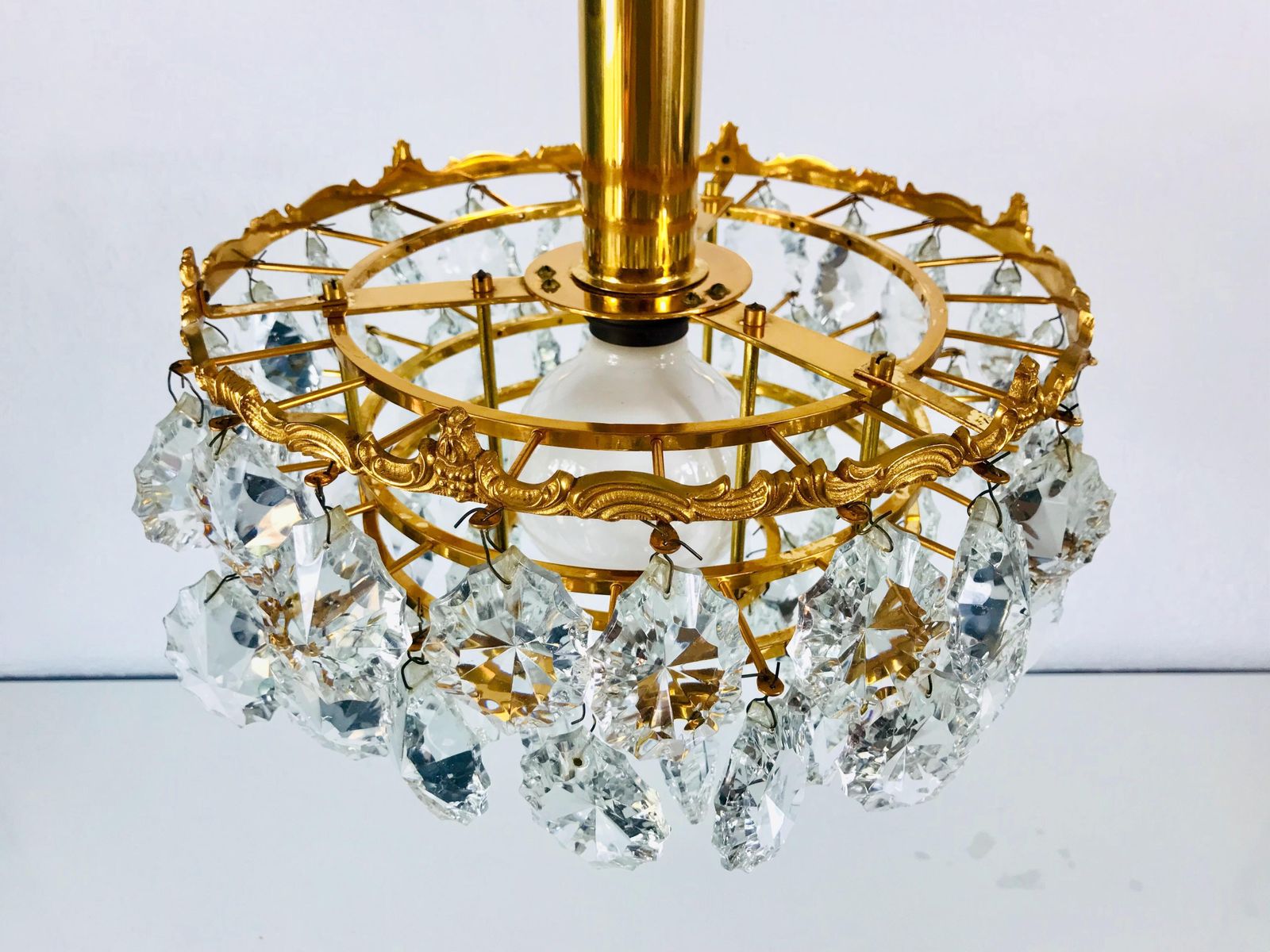 photo vinterior Gilt Brass And Crystal Glass 4 Tier Chandelier By Palwa, Germany, 1970s