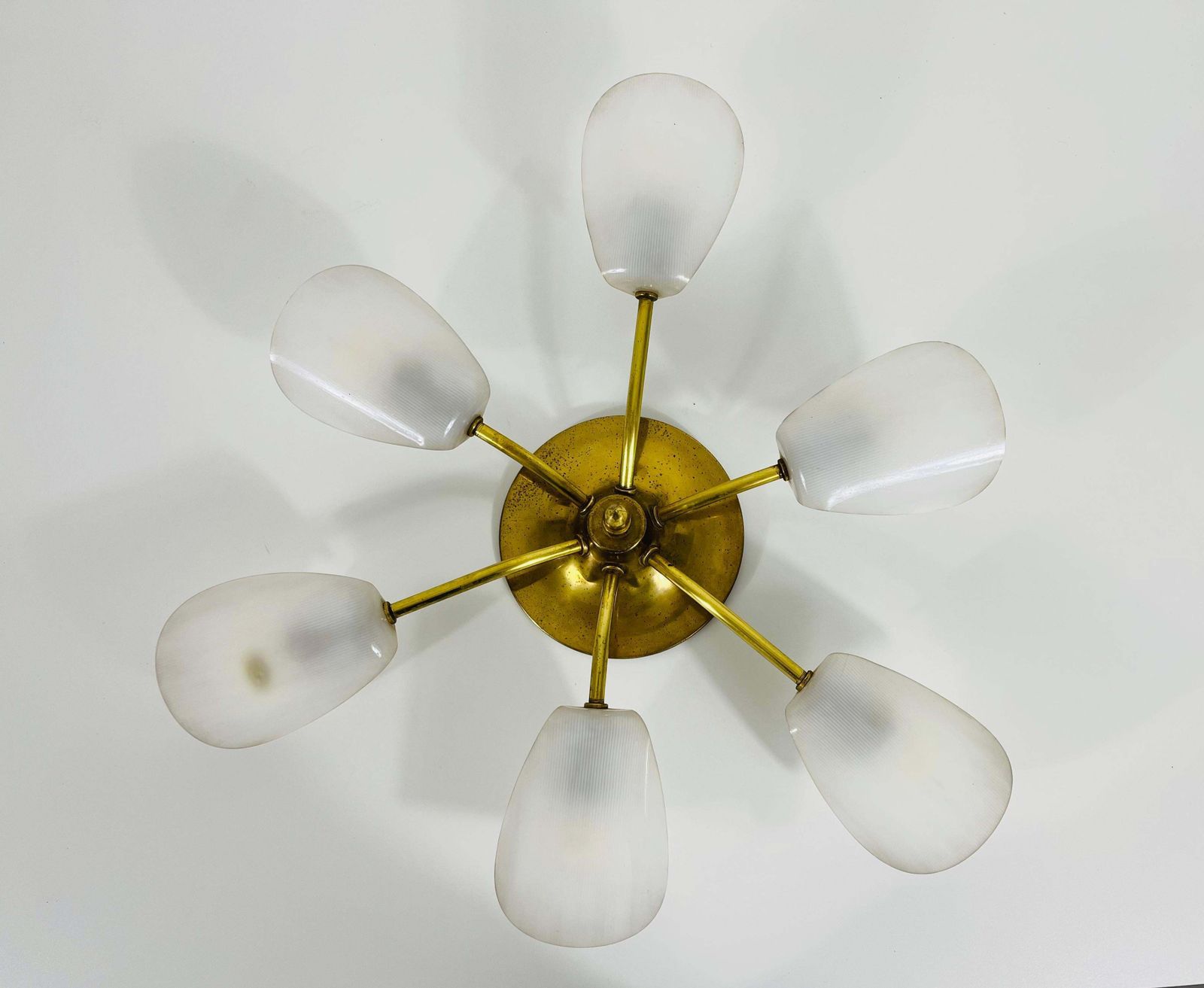 Italian Midcentury Brass 5 Arm Sputnik Chandelier, 1950s photo for sale