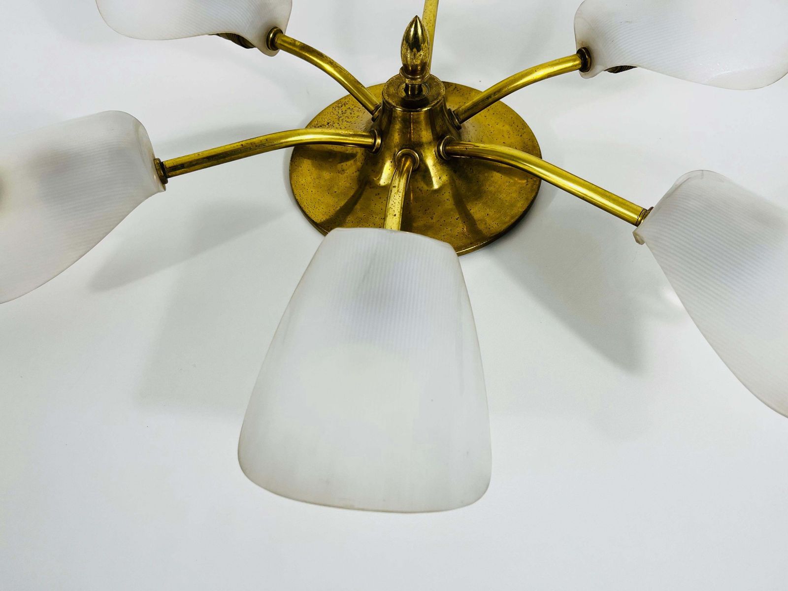 Italian Midcentury Brass 5 Arm Sputnik Chandelier, 1950s photo vintage