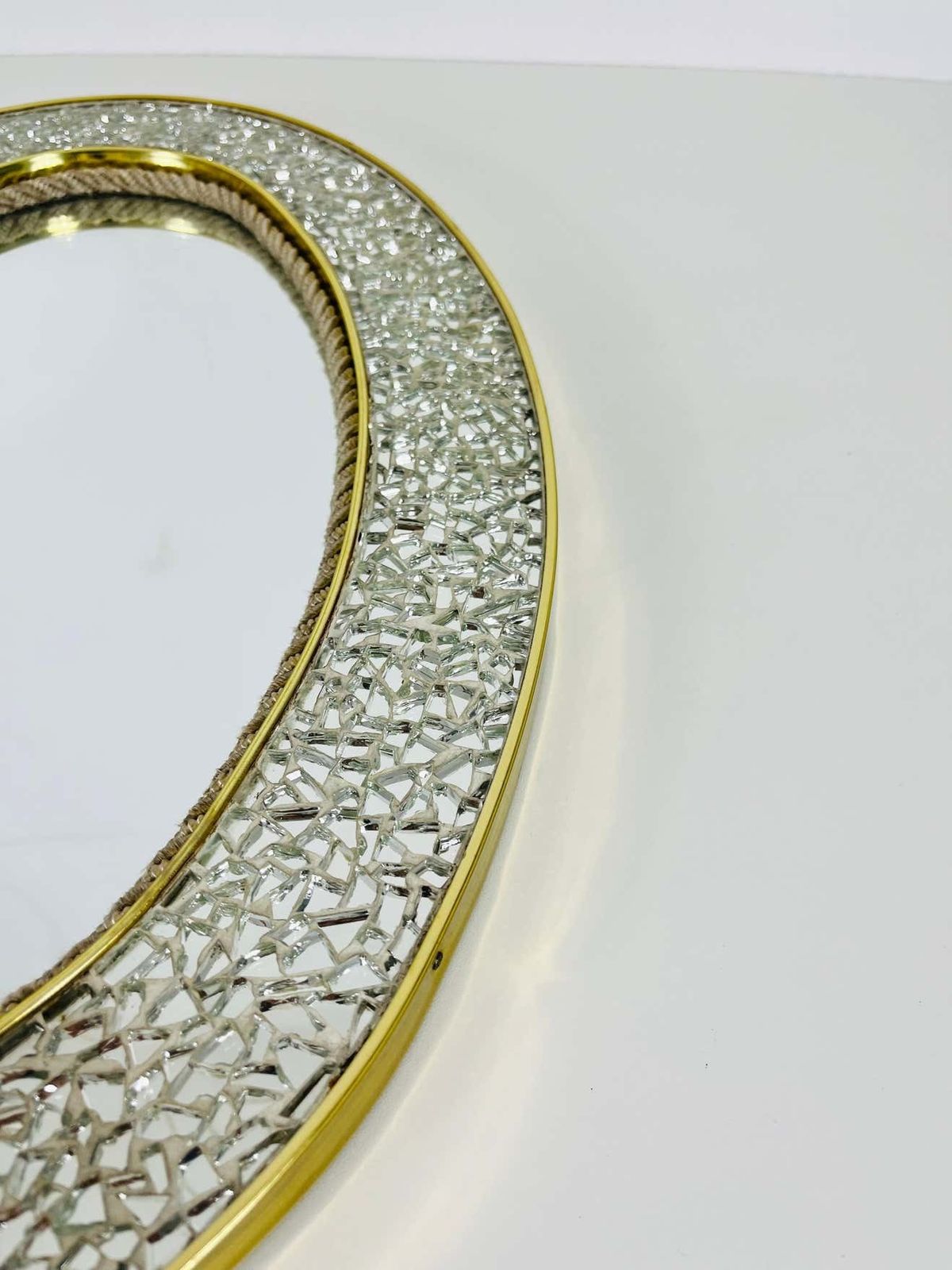 Italian Brass Framed Mosaic Wall Mirror, 1960s, Italy photo Home Decor
