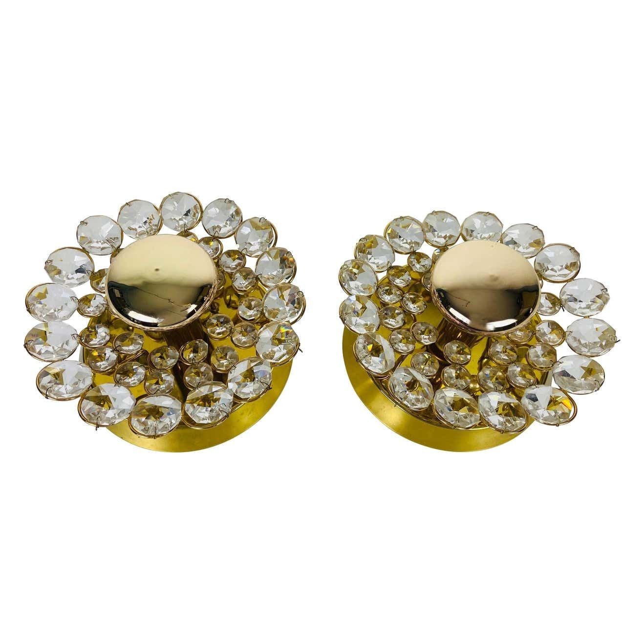 Pair Of Crystal Glass Sconces By Palwa, Germany, 1960s