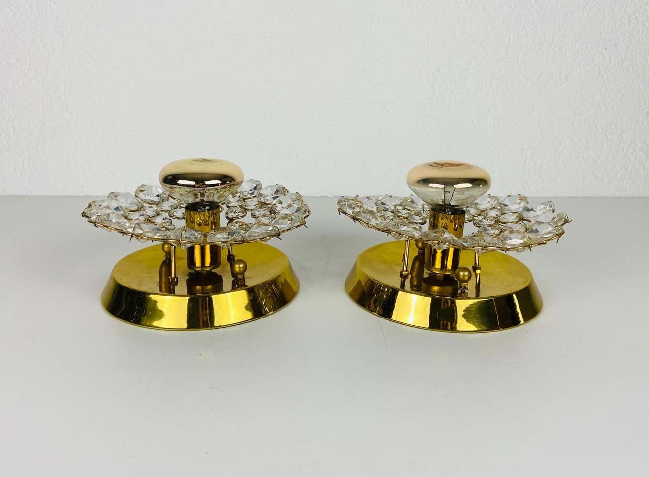 Pair Of Crystal Glass Sconces By Palwa, Germany, 1960s photo vintage