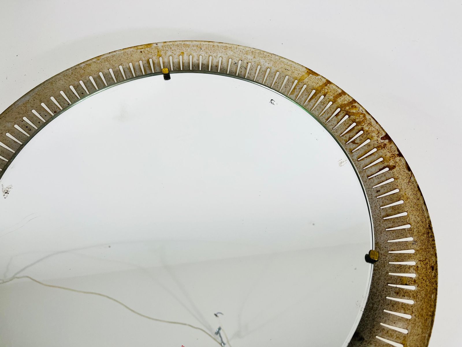 photo vintage Rare Midcentury Metal Illuminated Mirror By Hillebrand, Germany, 1950s