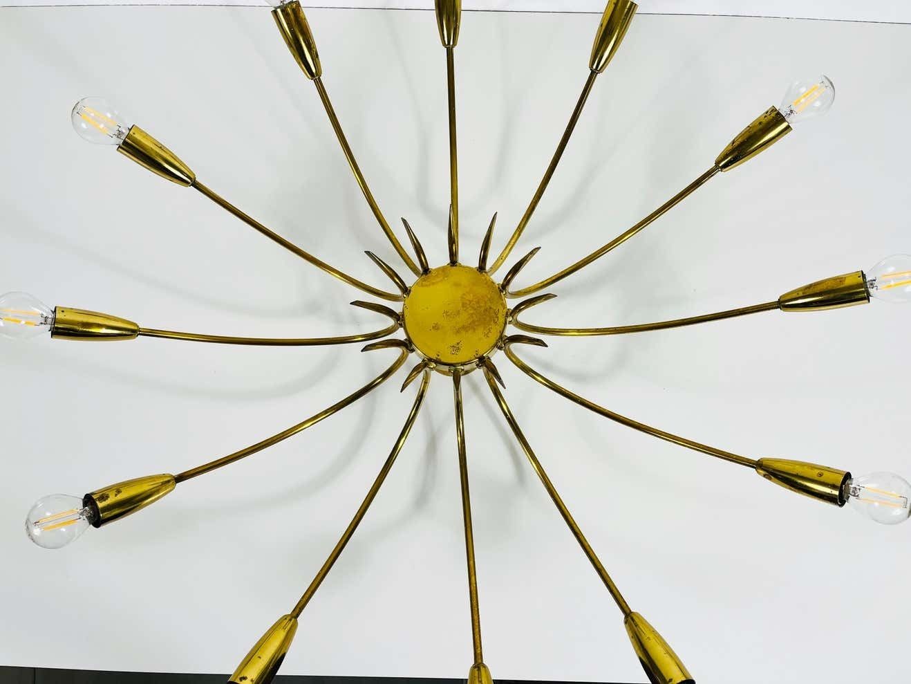 1 Of 2 Brass 12 Arm Sputnik Chandelier Arredoluce Attributed, 1950s photo vinterior
