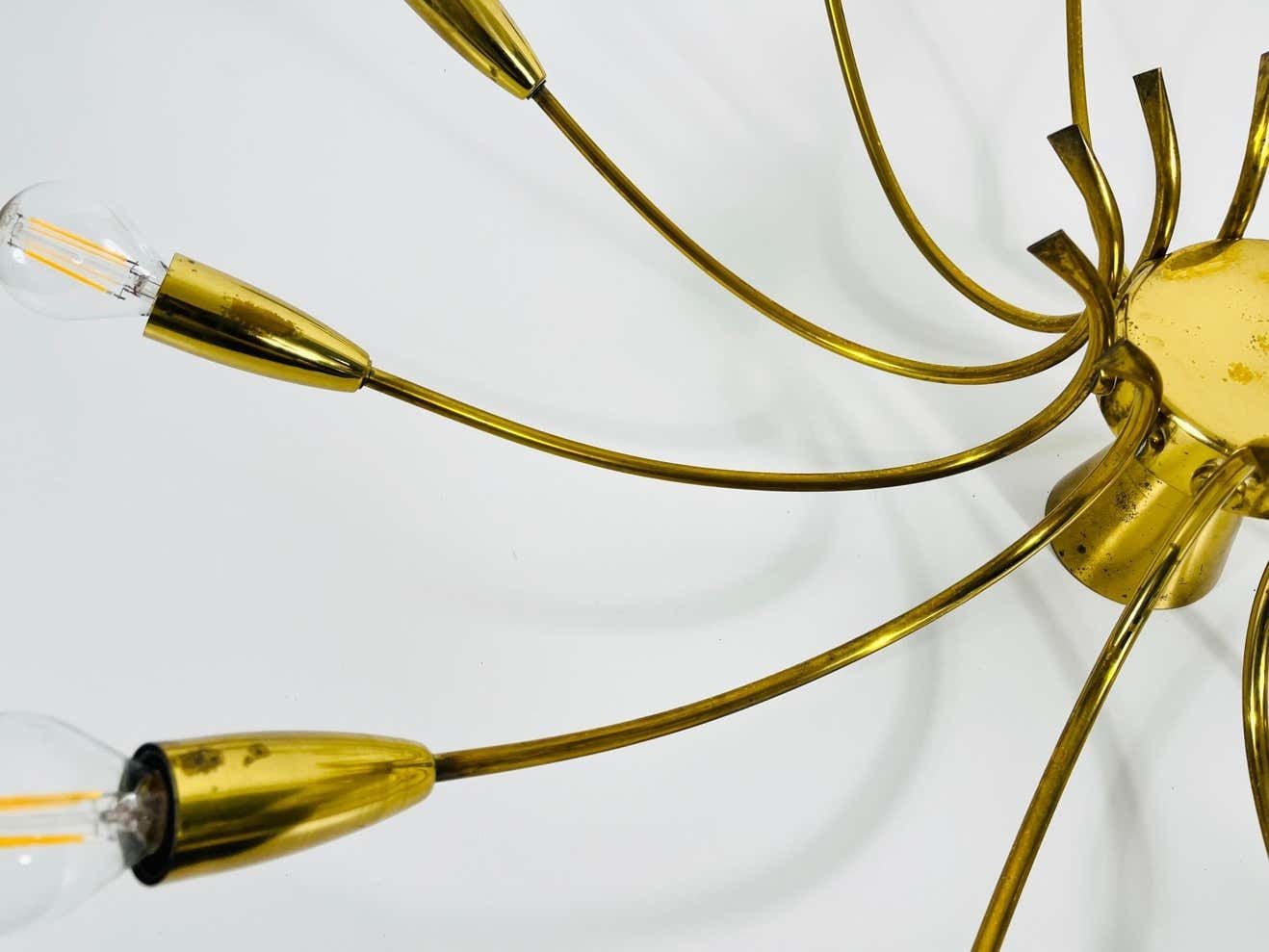 1 Of 2 Brass 12 Arm Sputnik Chandelier Arredoluce Attributed, 1950s photo buy