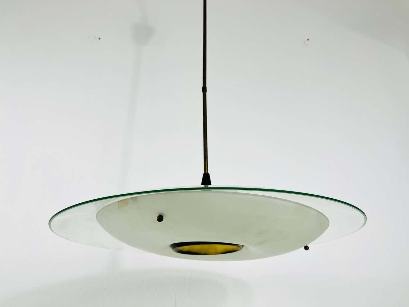 Italian Midcentury Brass And Glass Chandelier, 1950s photo Lighting