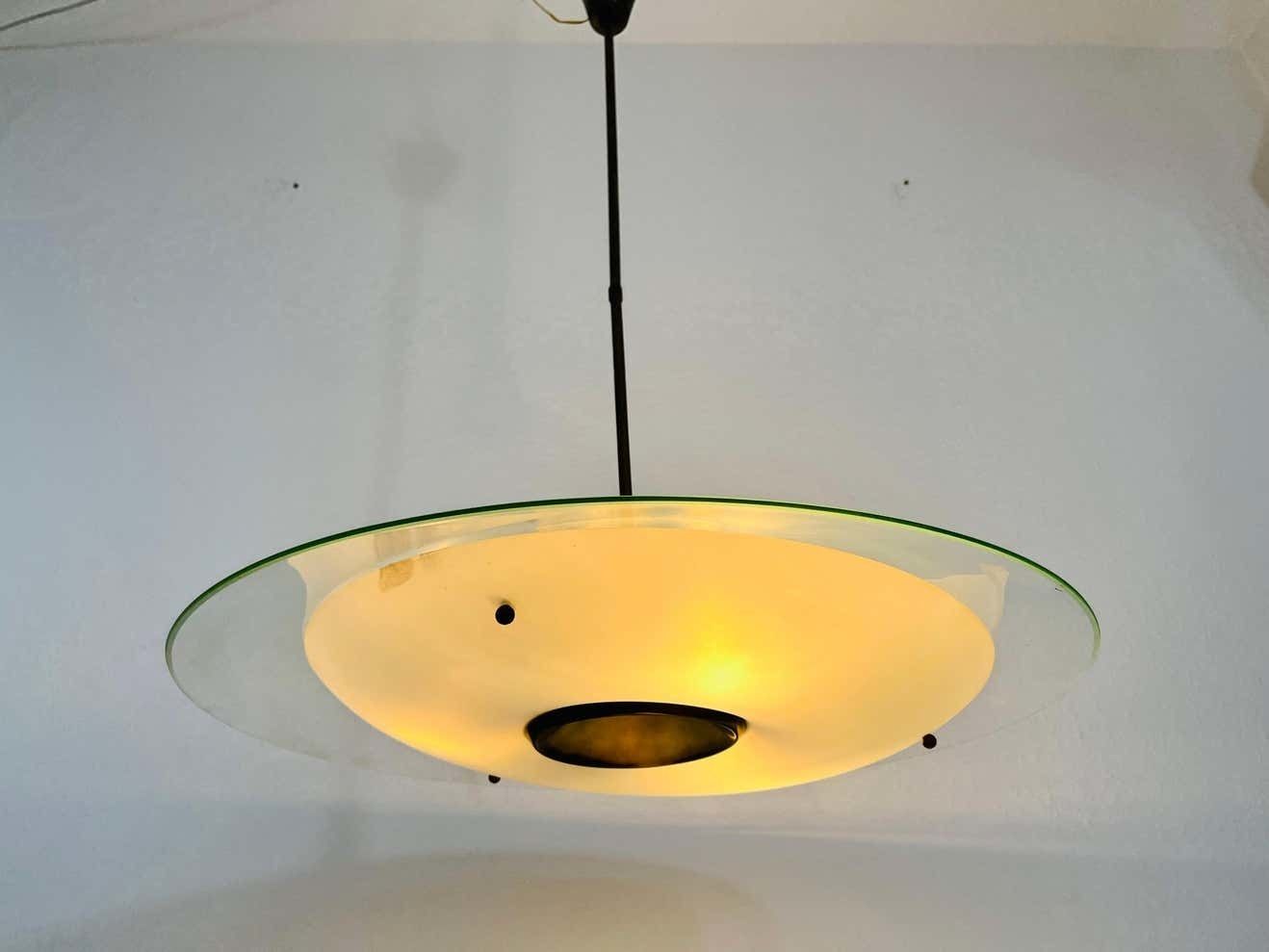 Italian Midcentury Brass And Glass Chandelier, 1950s photo vintage