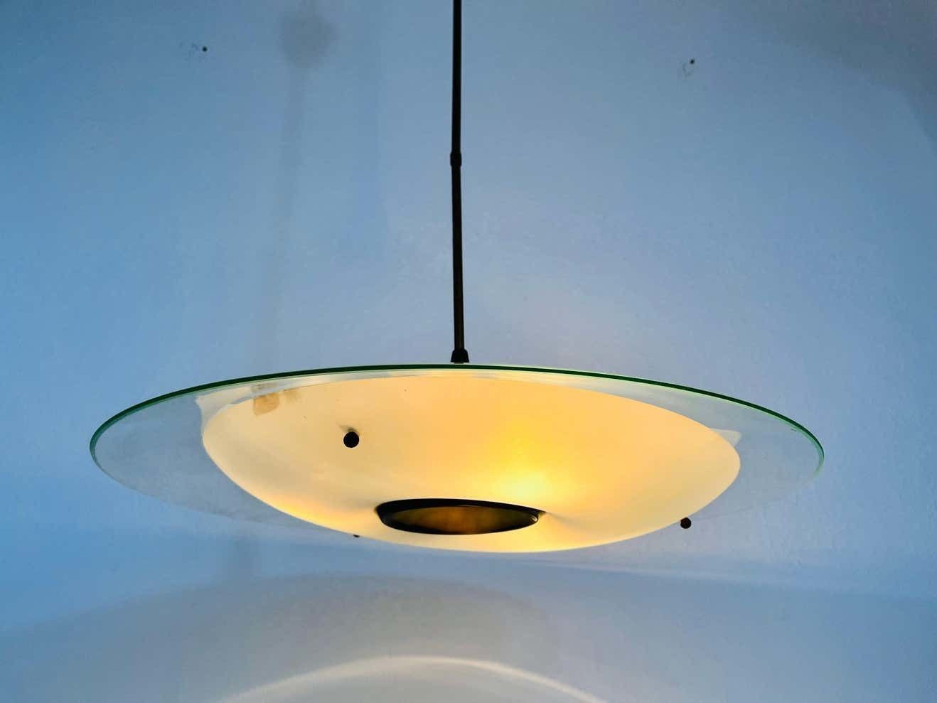 photo furniture Italian Midcentury Brass And Glass Chandelier, 1950s