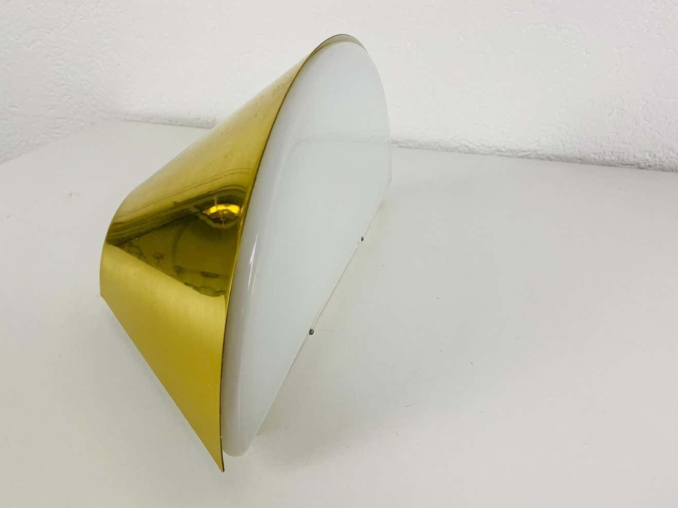 Pair Of Modernist Brass And Opaline Glass Wall Lamps By Limburg, Germany, 1980s photo vintage