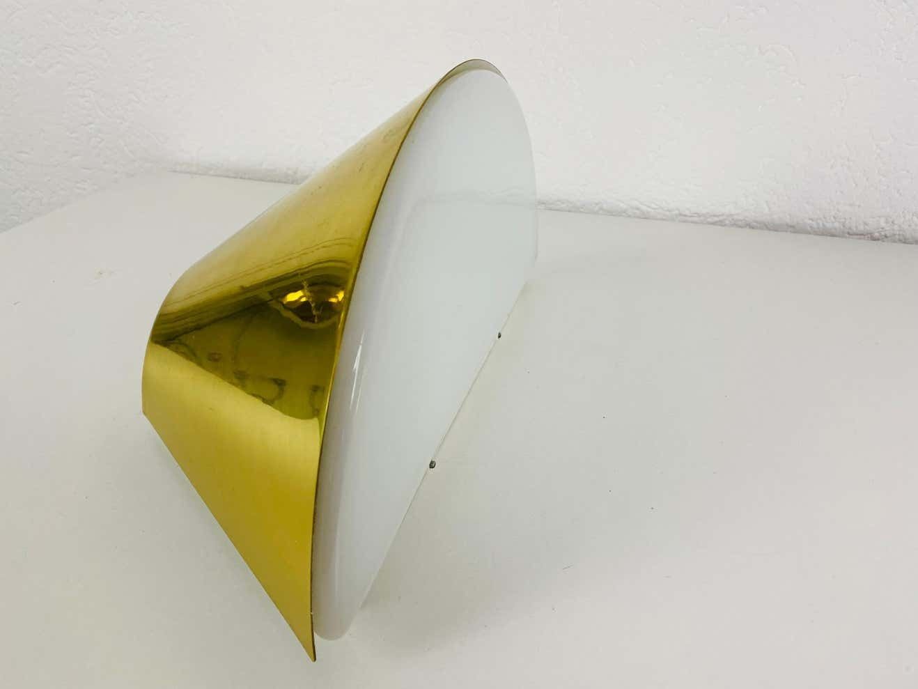 photo vinterior Pair Of Modernist Brass And Opaline Glass Wall Lamps By Limburg, Germany, 1980s