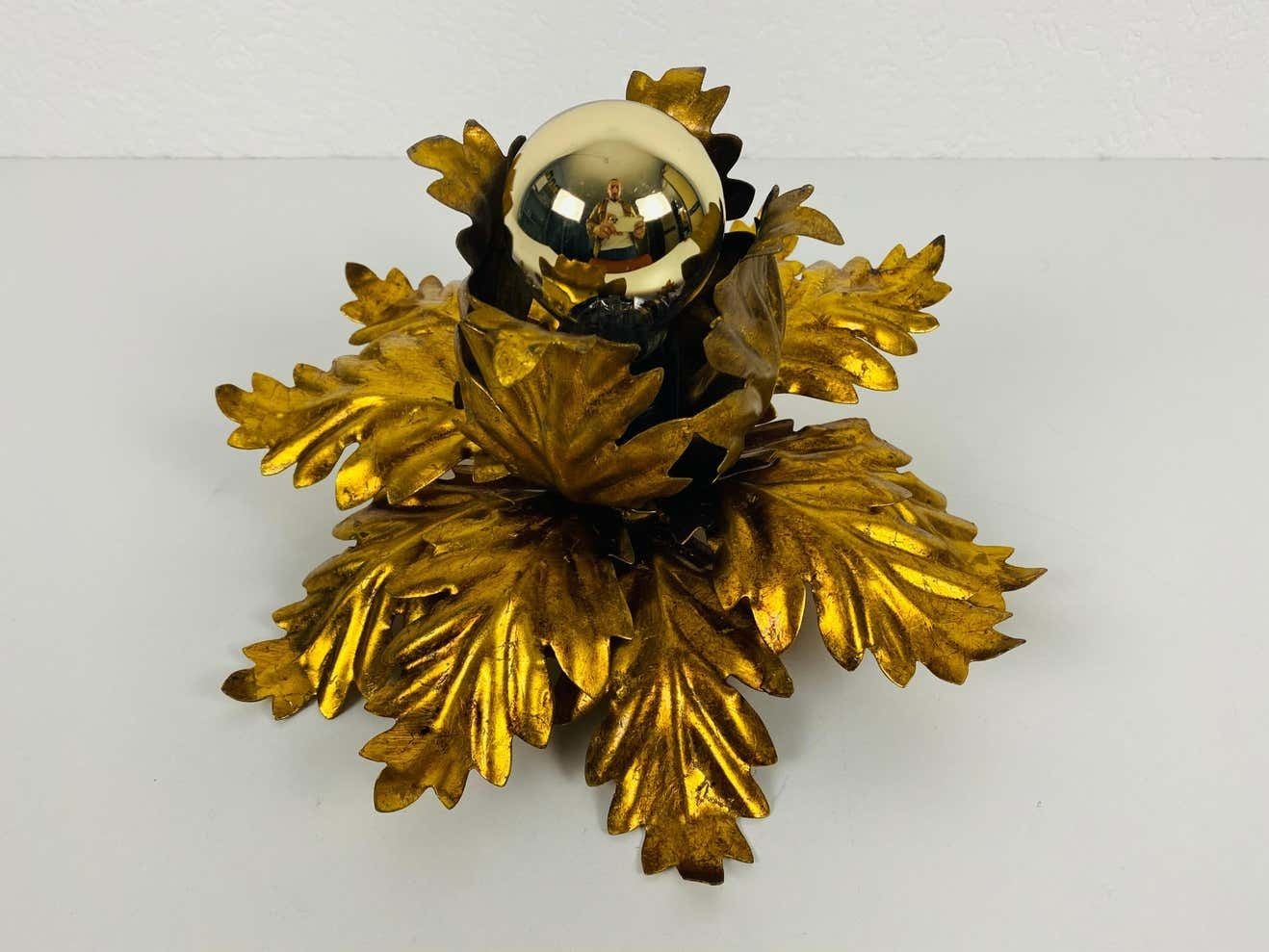 Golden Florentine Flower Shape Flushmount By Banci, Italy, 1970s photo Lighting