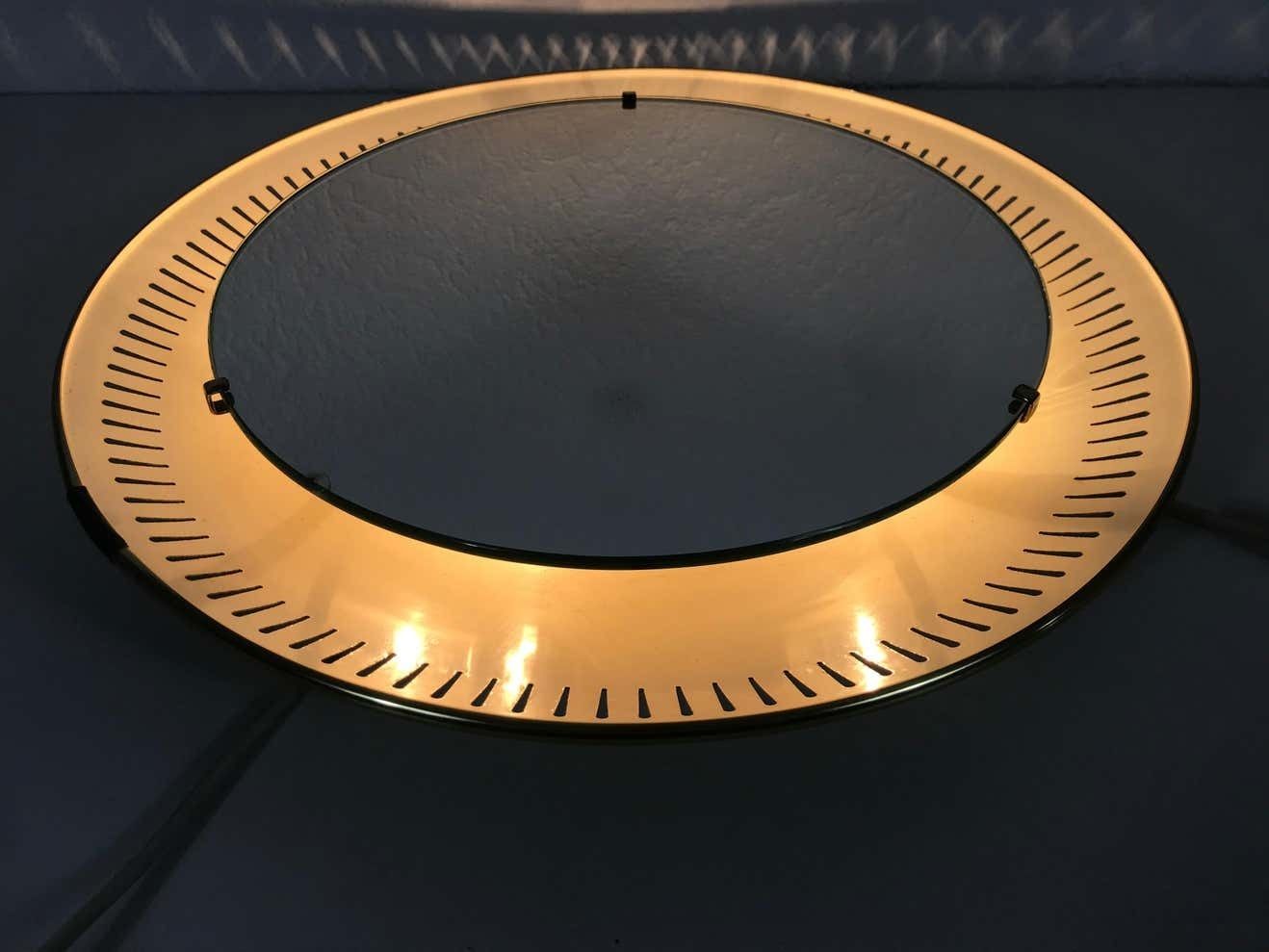 Rare Midcentury Metal Illuminated Mirror By Hillebrand, Germany, 1950s photo Home Decor