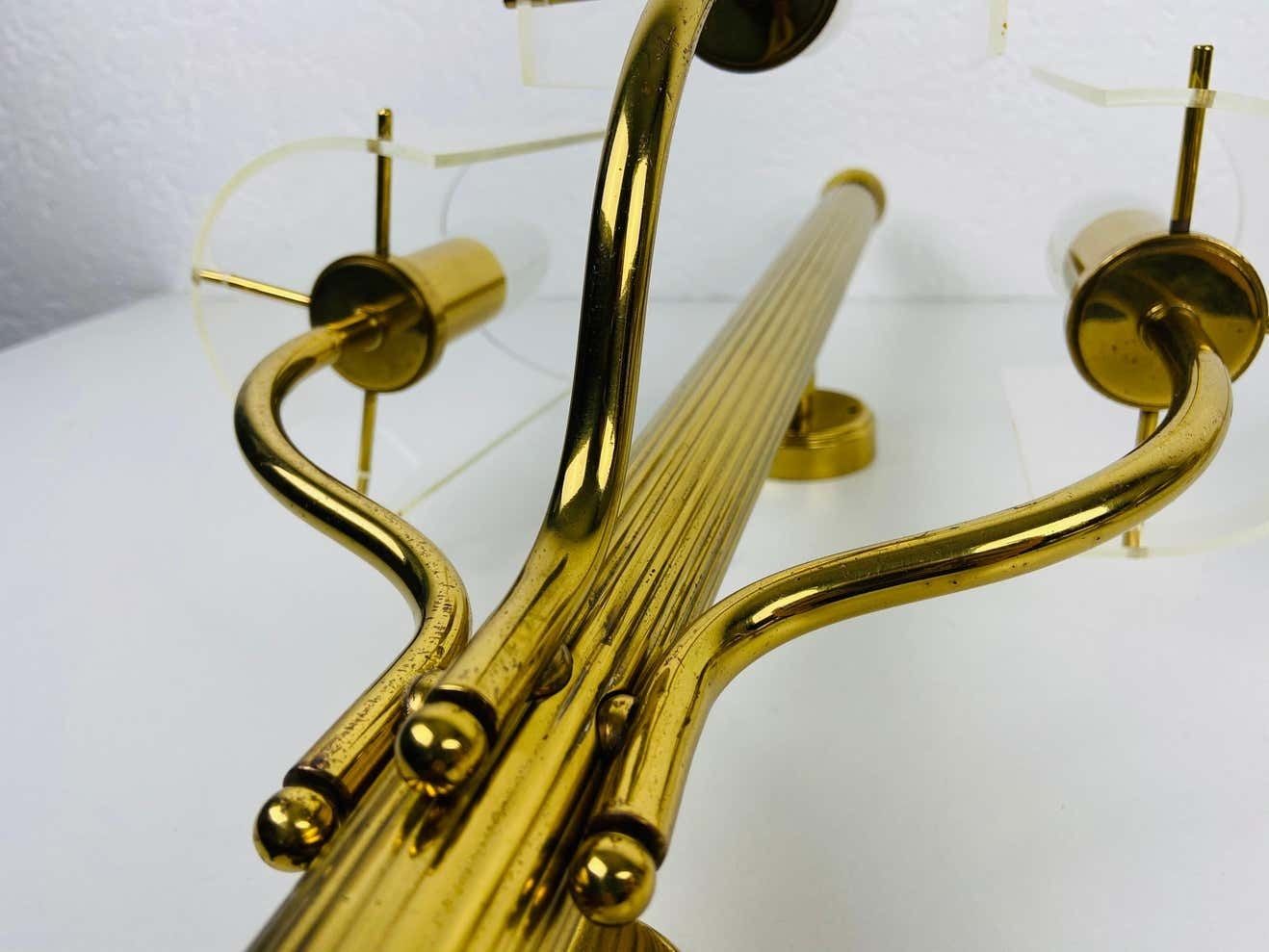 photo for sale Huge Pair Of Mid Century Modern Brass And Perspex Cinema Wall Lamps, 1950s