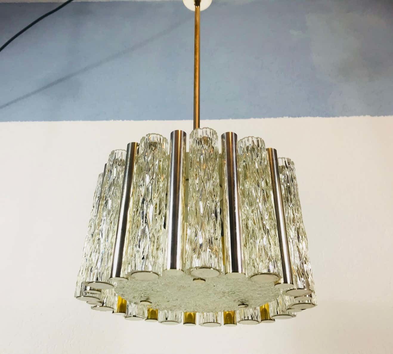 Rare Kaiser Leuchten Midcentury Crystal Ice Glass Circular Chandelier, 1960s photo furniture