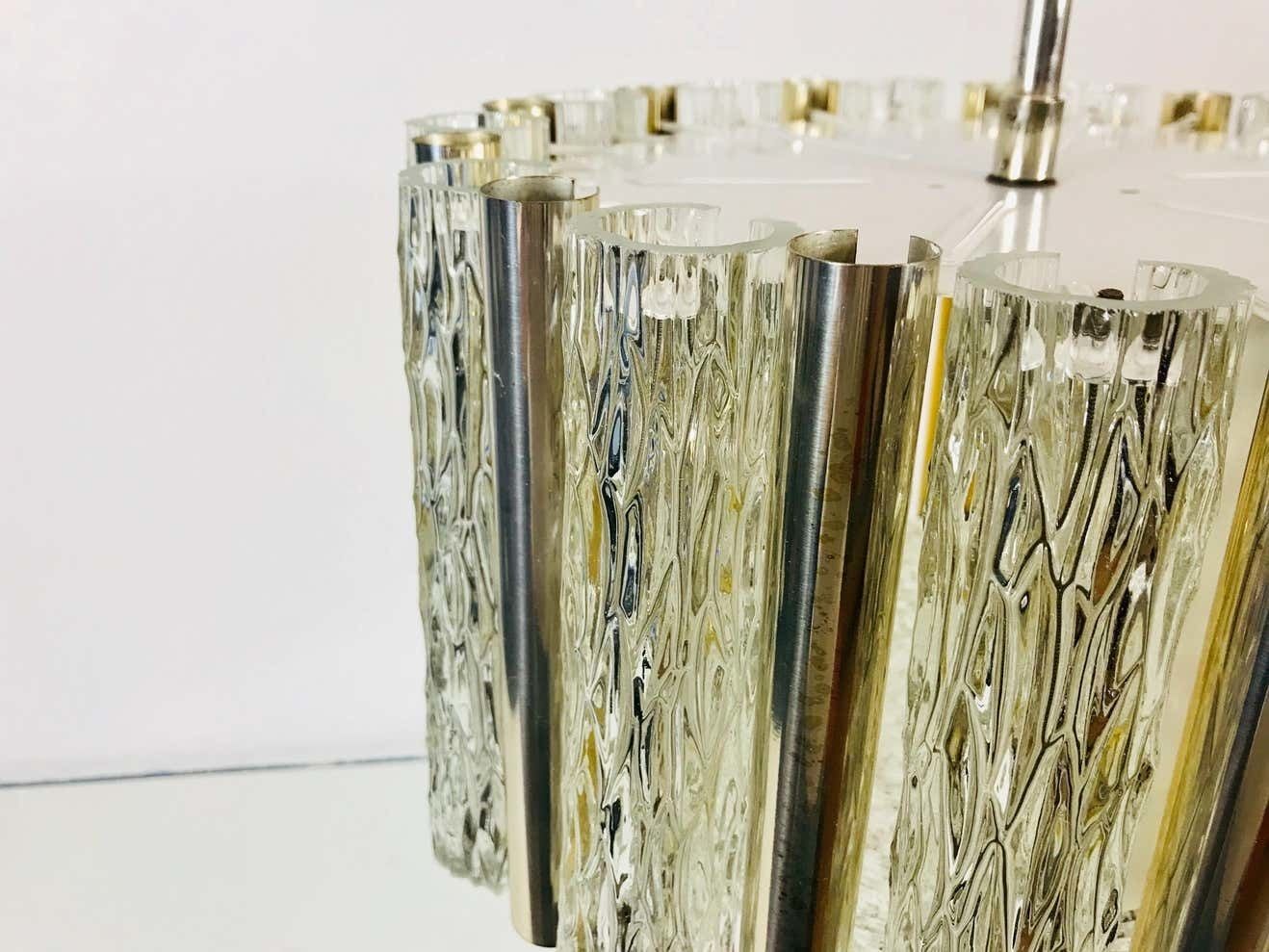 Rare Kaiser Leuchten Midcentury Crystal Ice Glass Circular Chandelier, 1960s photo buy