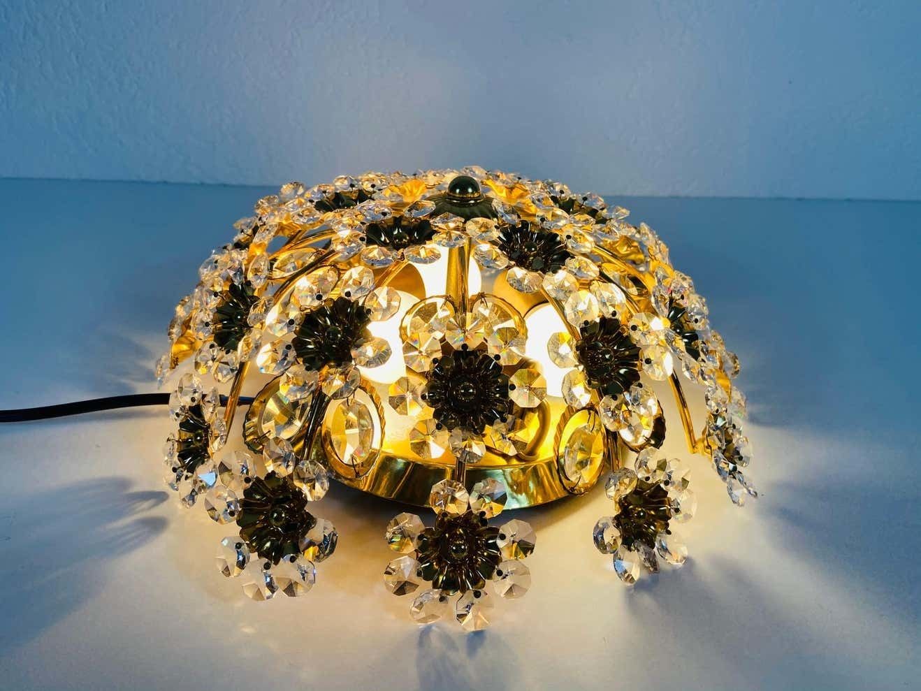 Lighting Gilt Brass And Crystal Glass Flush Mount By Palwa, Germany, 1970s photo