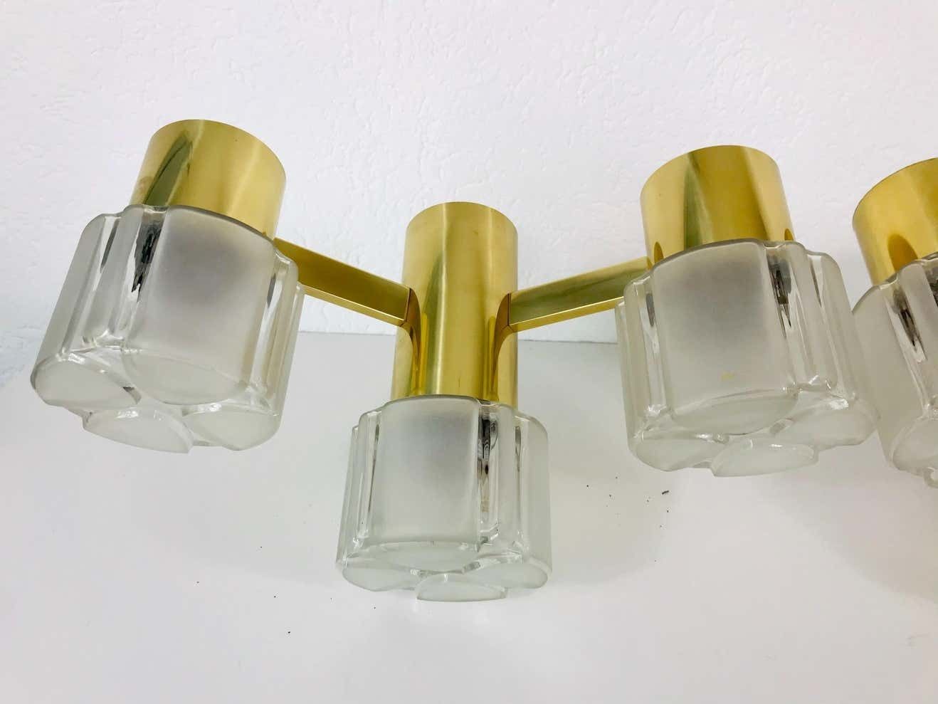 Swedish Midcentury Pair Of Brass And Glass Wall Lamps, 1960s photo furniture