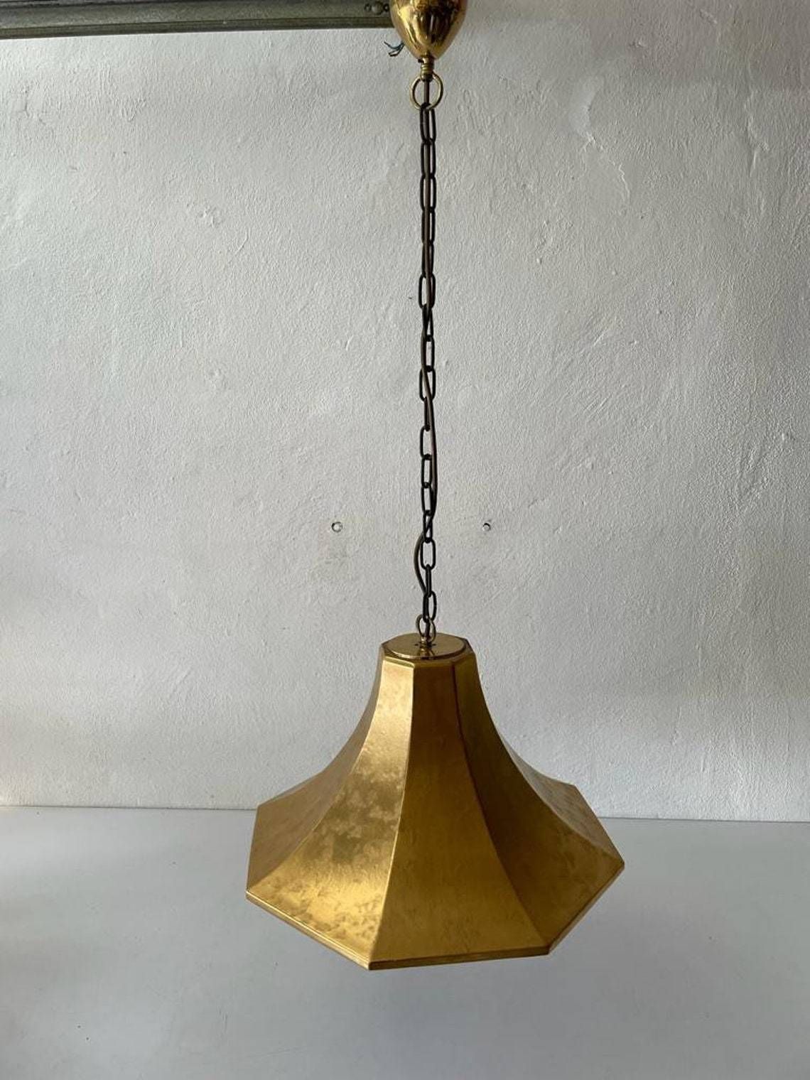 Exclusive Gold Ceramic German Pendant Lamp By Licht+Wohnen, Karlsruhe, 1970s, Germany photo for sale