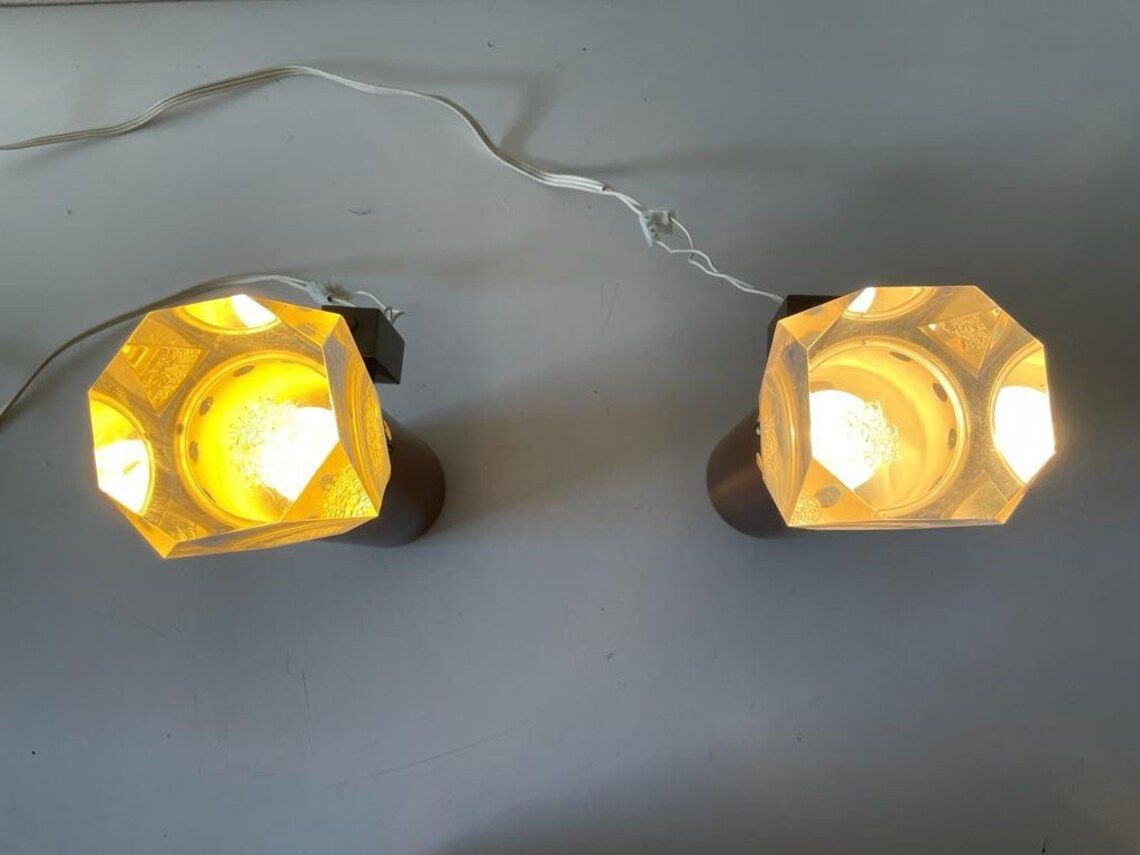 photo furniture Italian Rare Copper And Glass Sculptural Pair Of Sconces, 1960s, Italy