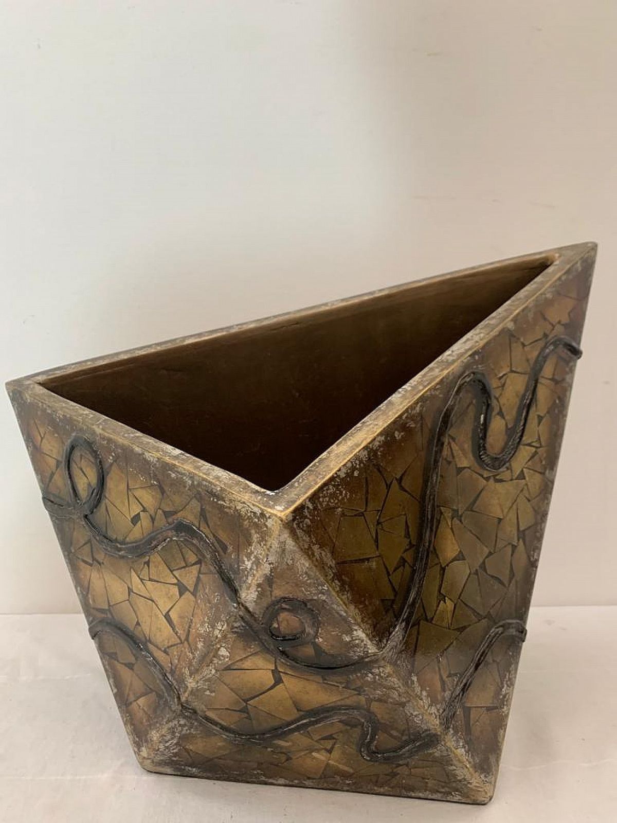 Vase Covered With Geometric Fragments Of Gilded Mirror, 1980s photo furniture