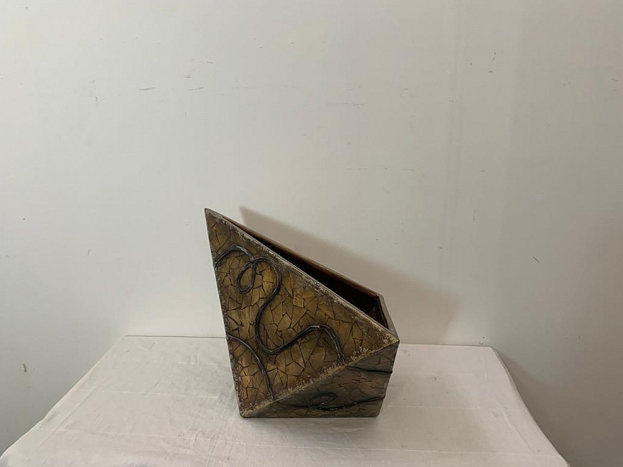 Vase Covered With Geometric Fragments Of Gilded Mirror, 1980s photo for sale
