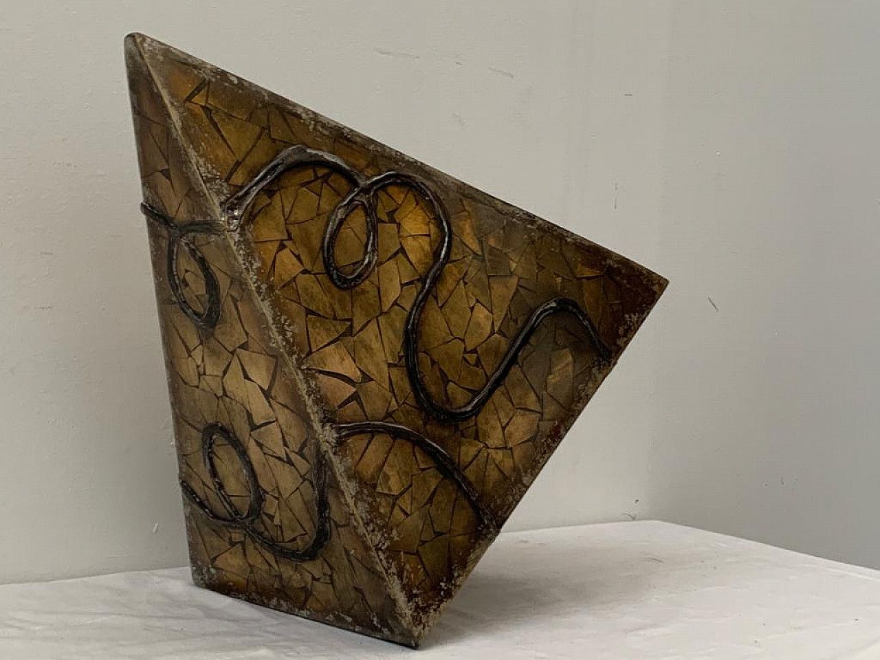 photo furniture Vase Covered With Geometric Fragments Of Gilded Mirror, 1980s