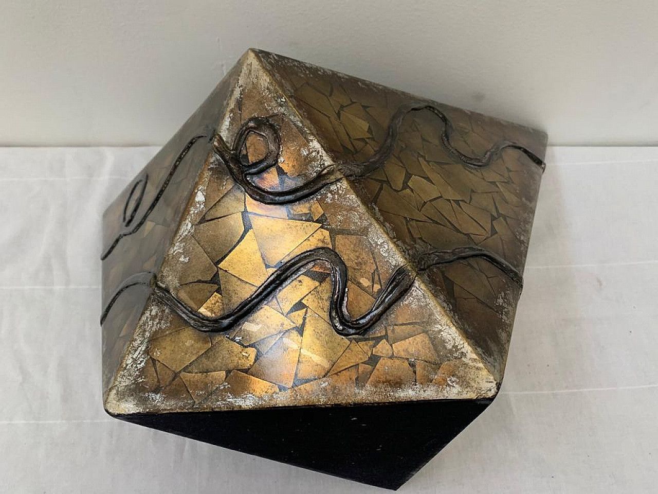 Home Decor Vase Covered With Geometric Fragments Of Gilded Mirror, 1980s photo