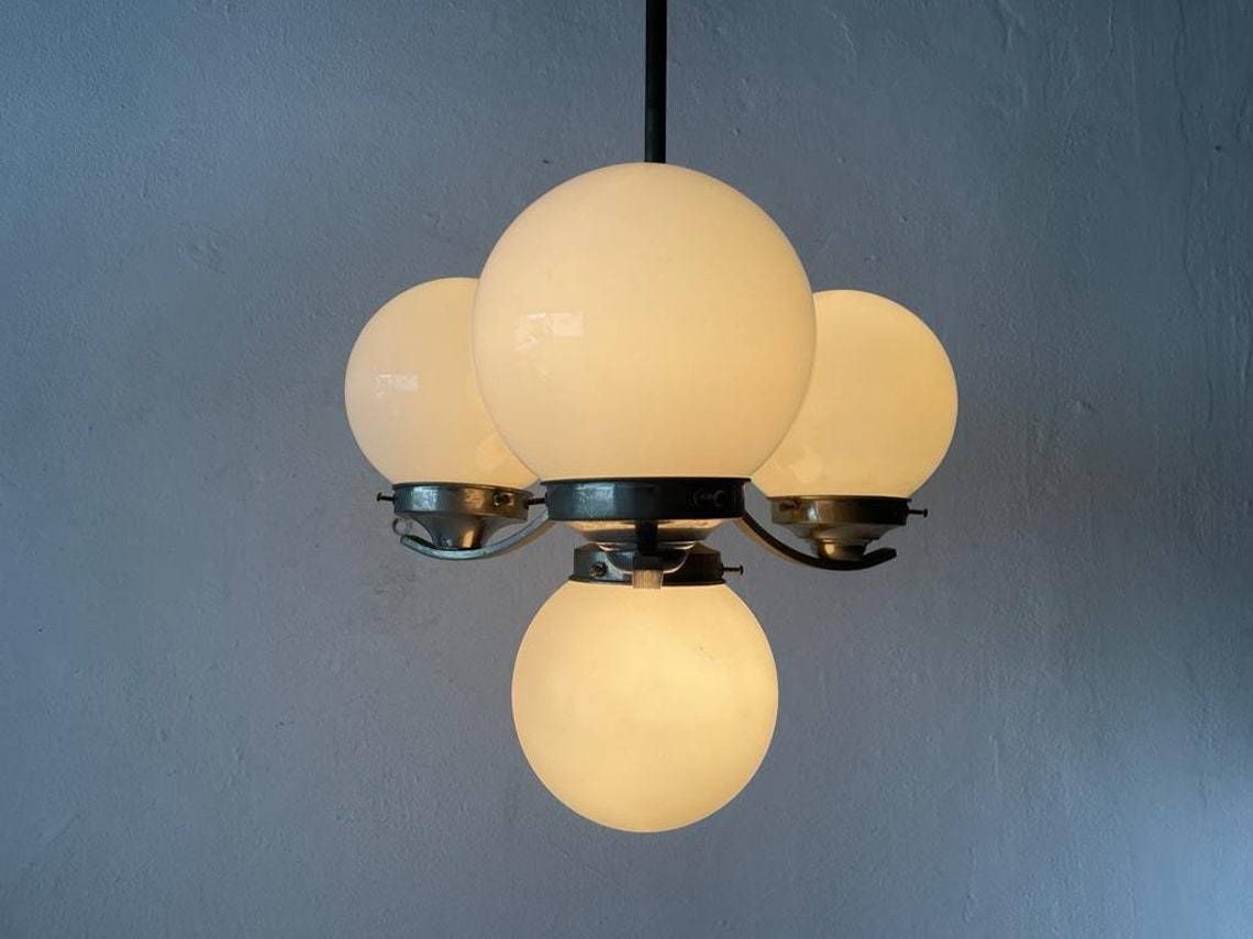 Art Deco Metallic Silver 4 Balls Ceiling Lamp, 1940s, Germany photo vintage