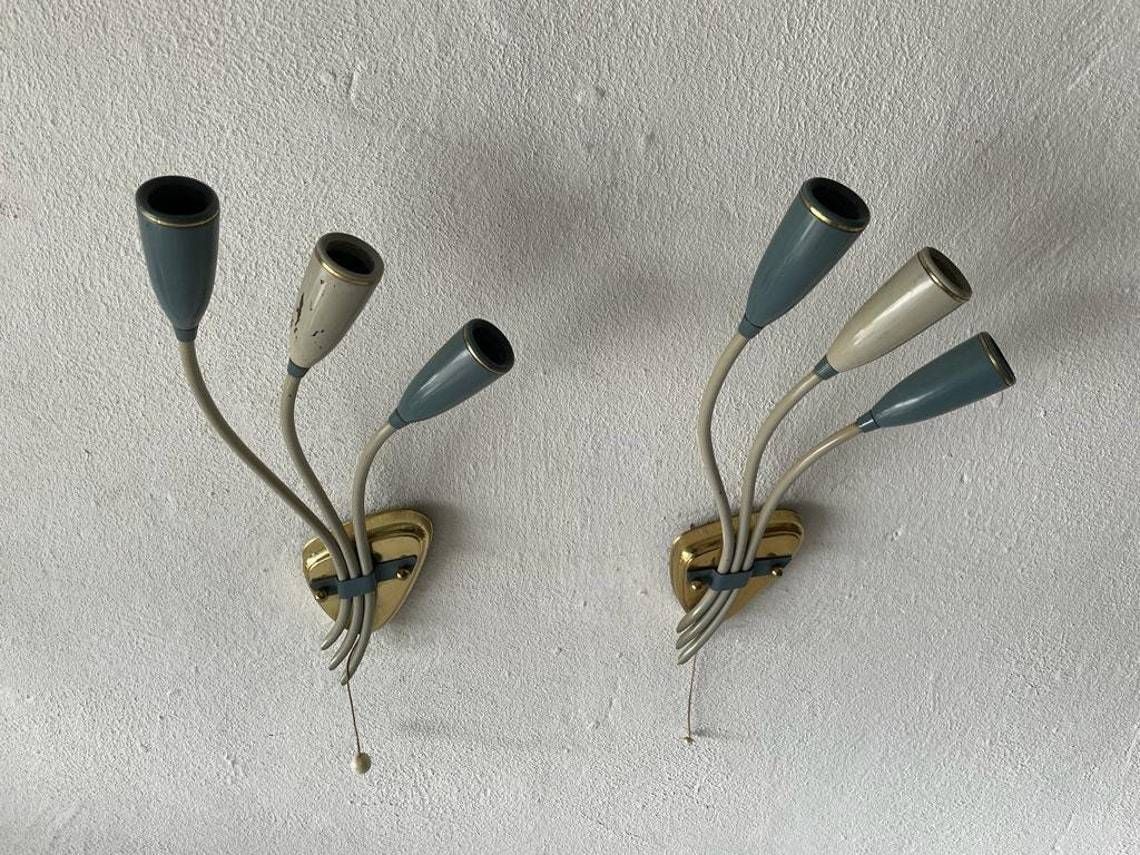 3 Head Blue And White Metal Pair Of Sputnik Sconces, 1950s, Germany photo furniture