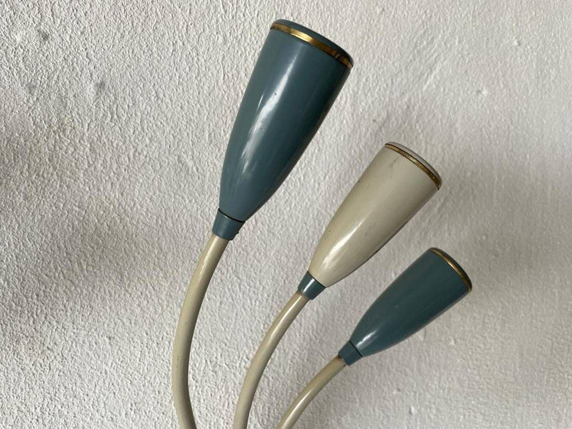 3 Head Blue And White Metal Pair Of Sputnik Sconces, 1950s, Germany photo vintage