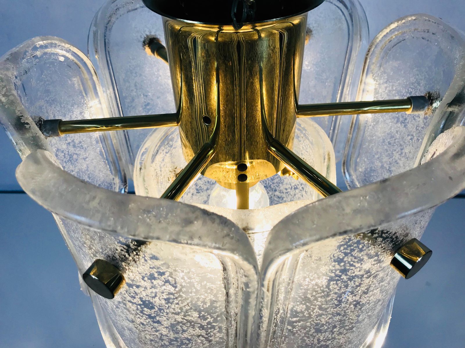 Extra Large Limburg Midcentury Two Tier Brass And Ice Glass Chandelier photo buy
