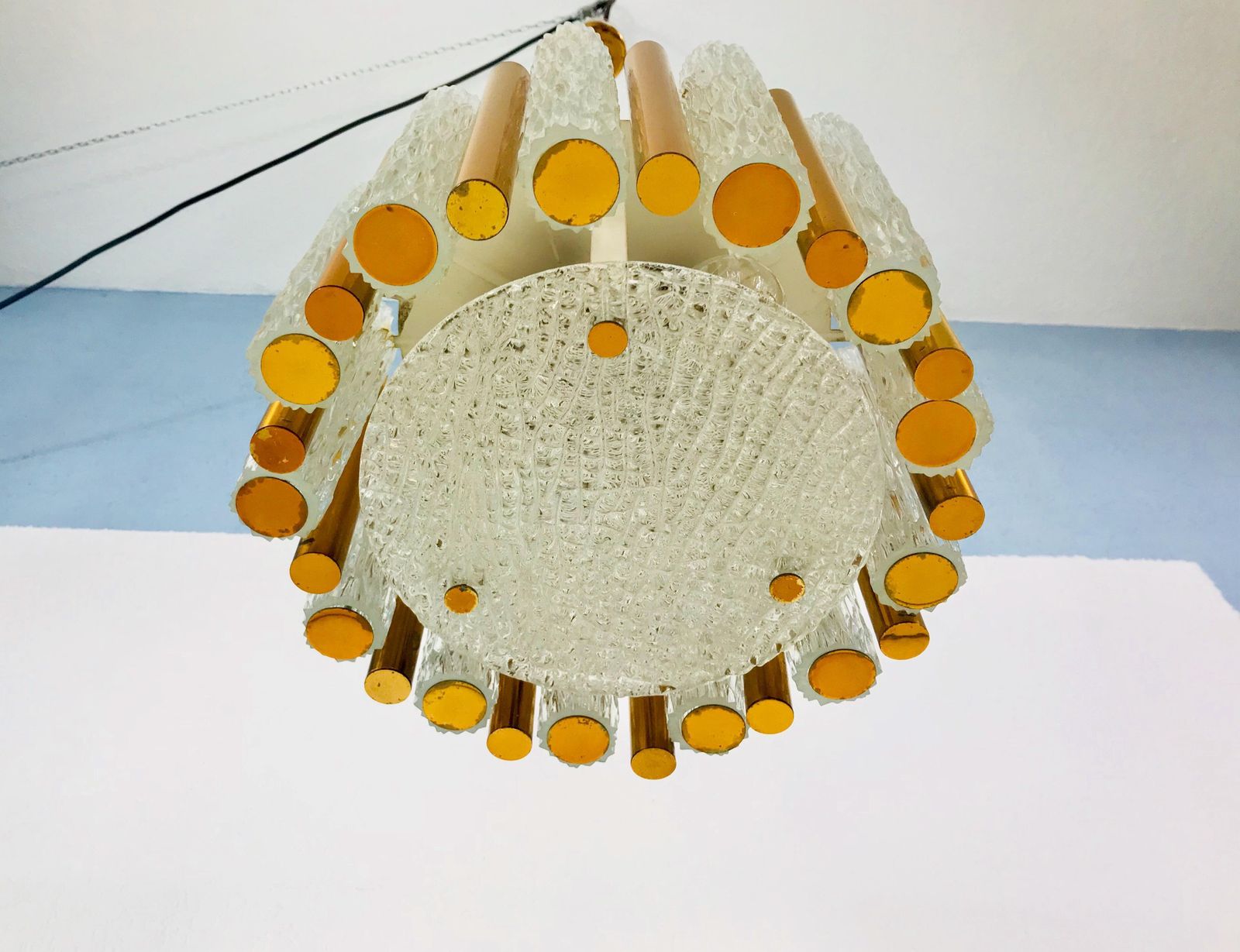 Rare Kaiser Leuchten Midcentury Crystal Ice Glass Circular Chandelier 1960s photo 1379.0
