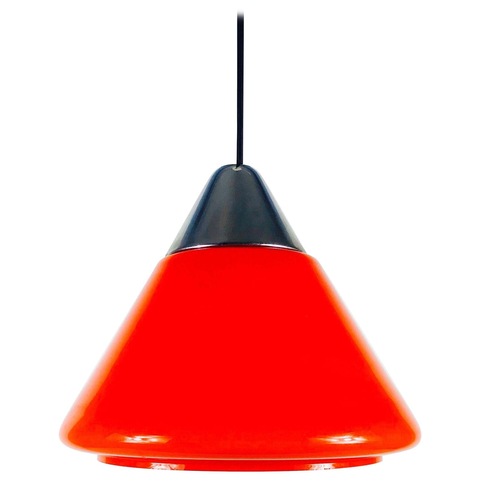Red Glass And Chrome Hanging Lamp By Peill And Putzler 1970s Germany