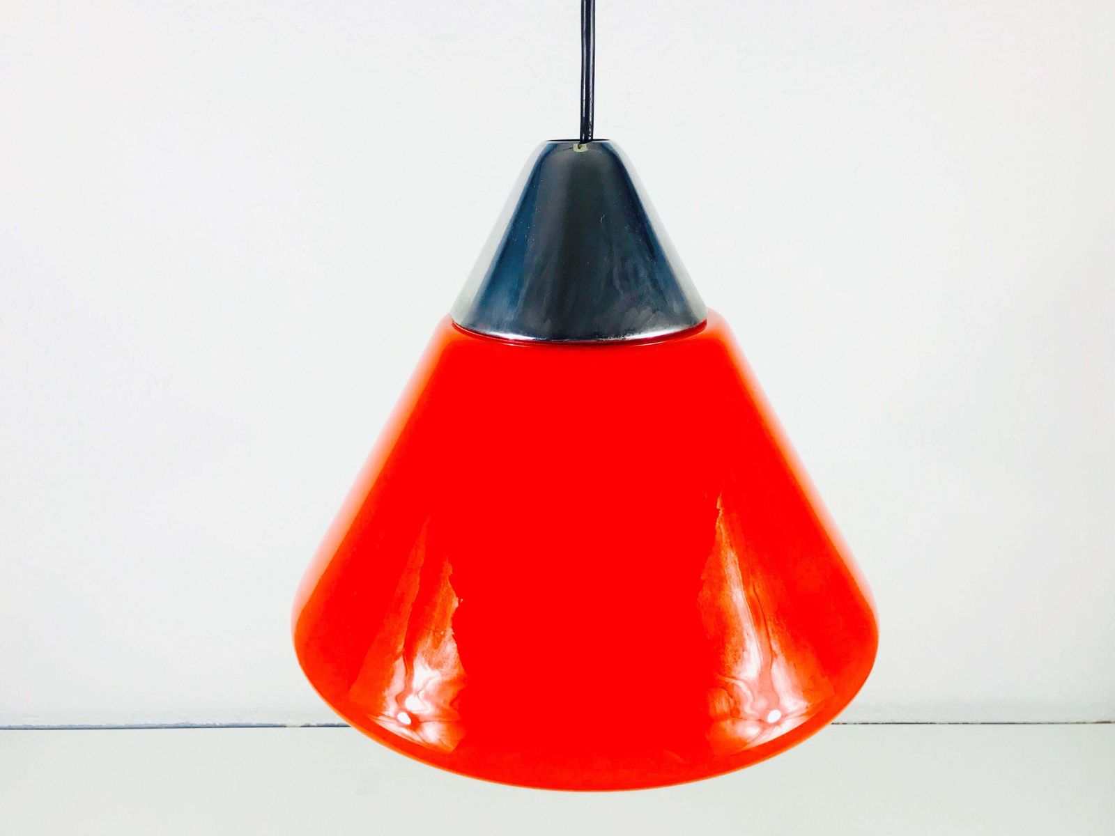 Red Glass And Chrome Hanging Lamp By Peill And Putzler 1970s Germany photo buy