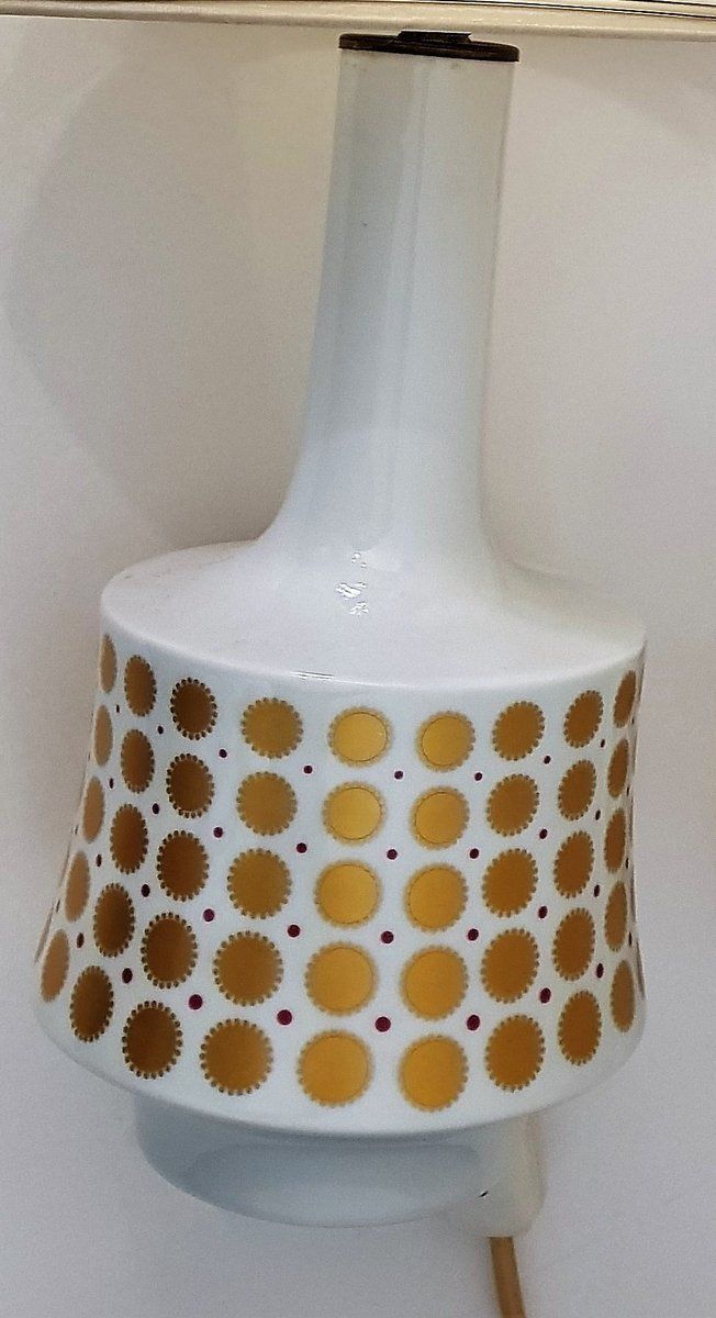 White Table Lamp With Porcelain Foot And Gold Ornamental 1960s photo furniture