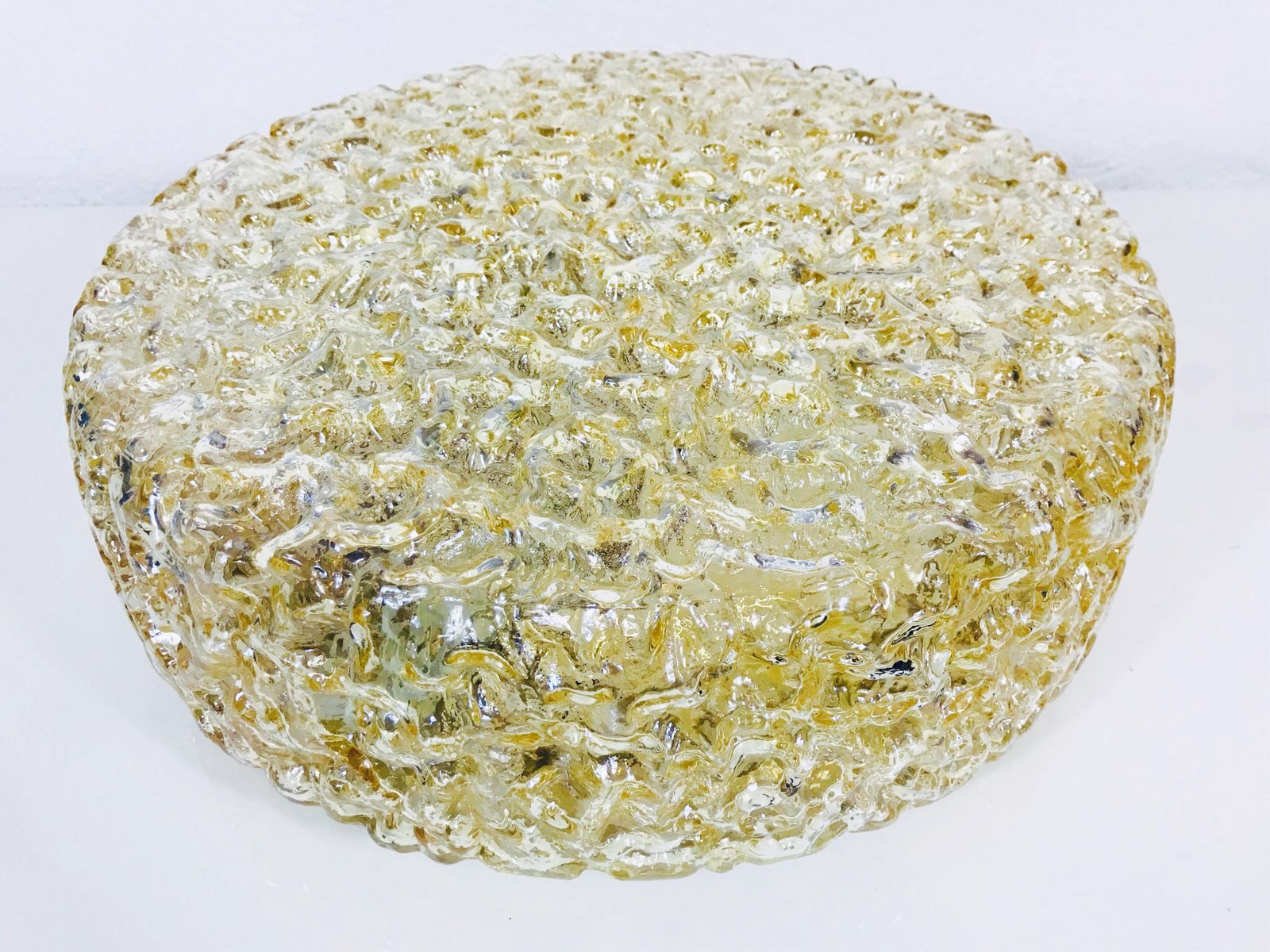 Large Midcentury Crystal Glass Flush Mount By Glashütte Limburg, 1960s, Germany photo for sale