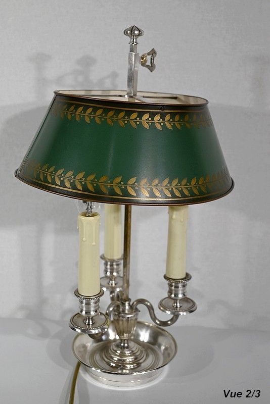 Lighting Bouillotte Lamp In White Metal, Empire Style   Early 20th Century photo