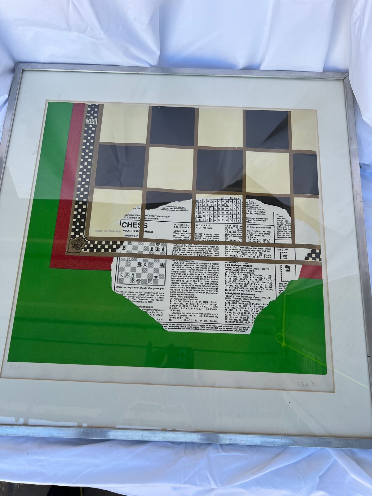 Chess Print By P.Shelton 1974 3/20 photo vinterior