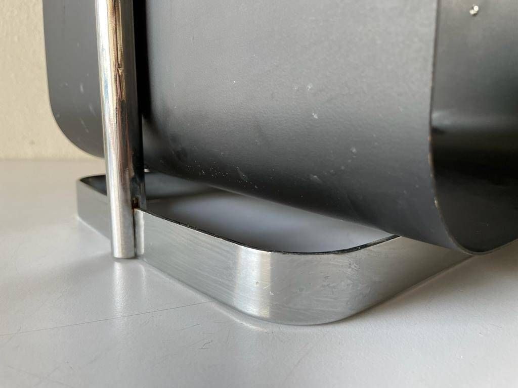 photo furniture Modernist Arc Shaped Chrome And Black Metal Magazine Stand, 1970s, Germany