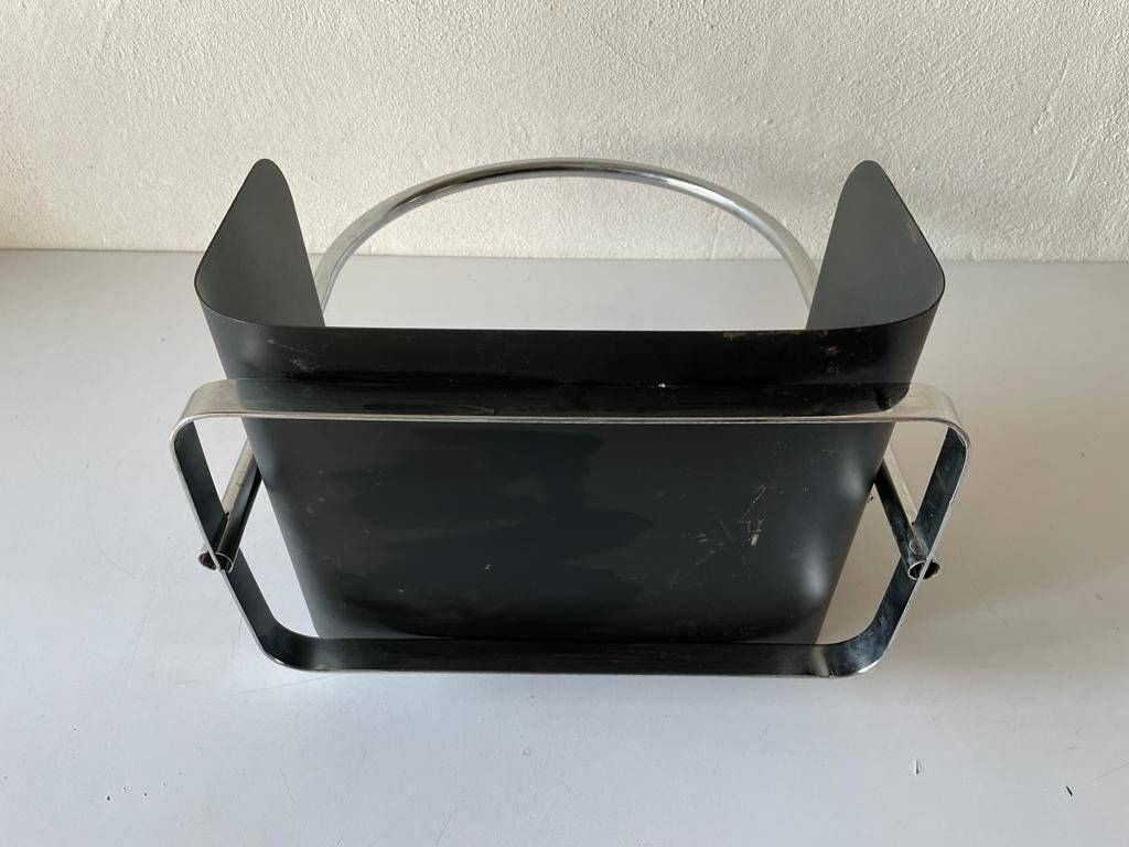 photo for sale Modernist Arc Shaped Chrome And Black Metal Magazine Stand, 1970s, Germany
