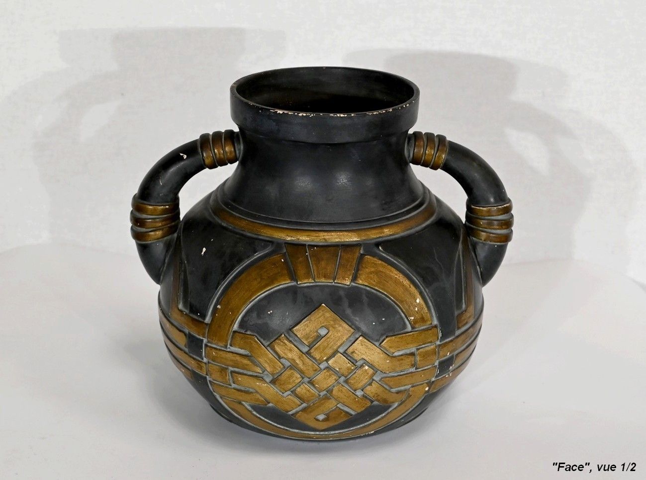 Anthracite And Golden Terracotta Vase – 1900 photo Home Decor