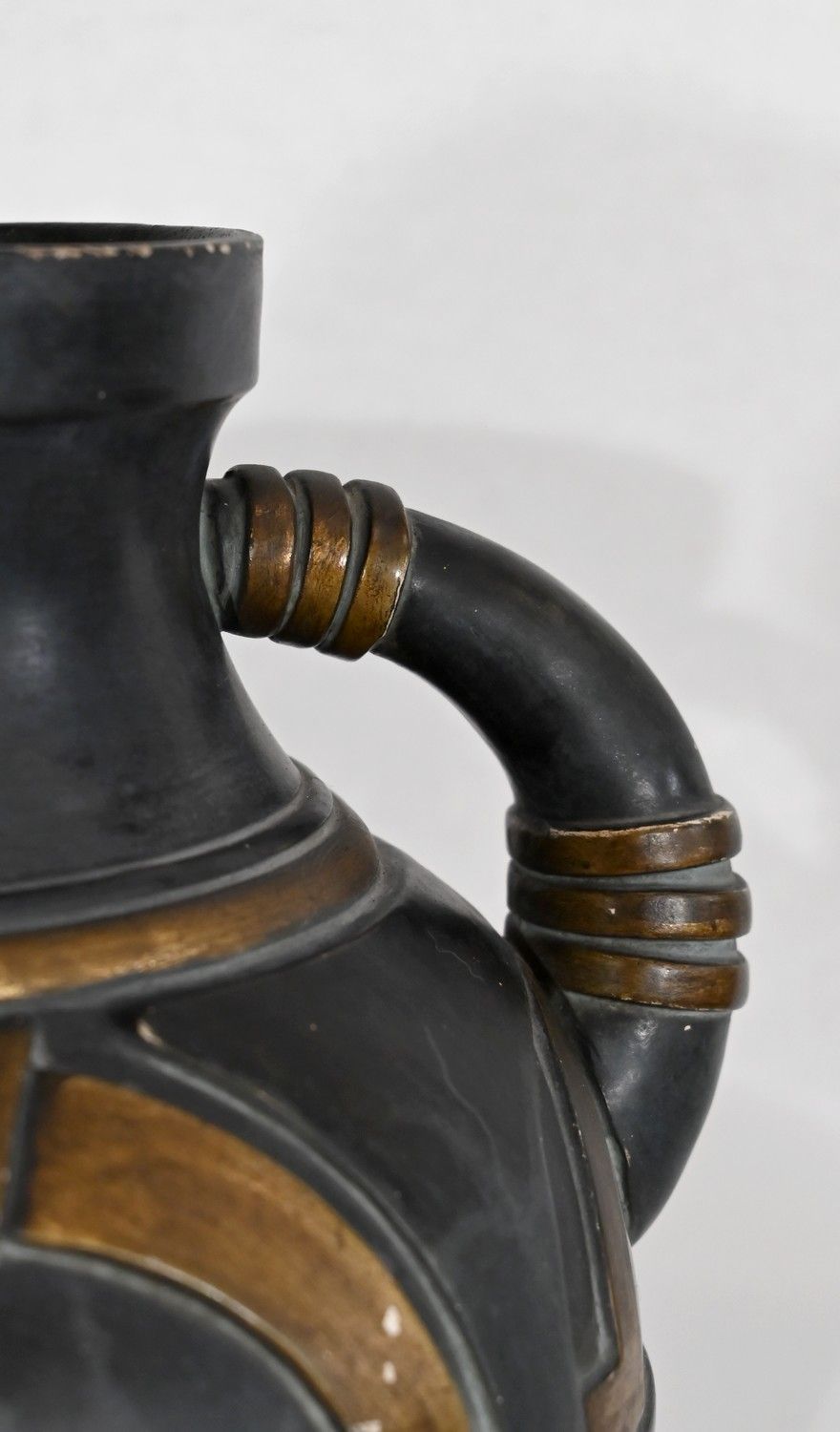 Anthracite And Golden Terracotta Vase – 1900 photo vintage