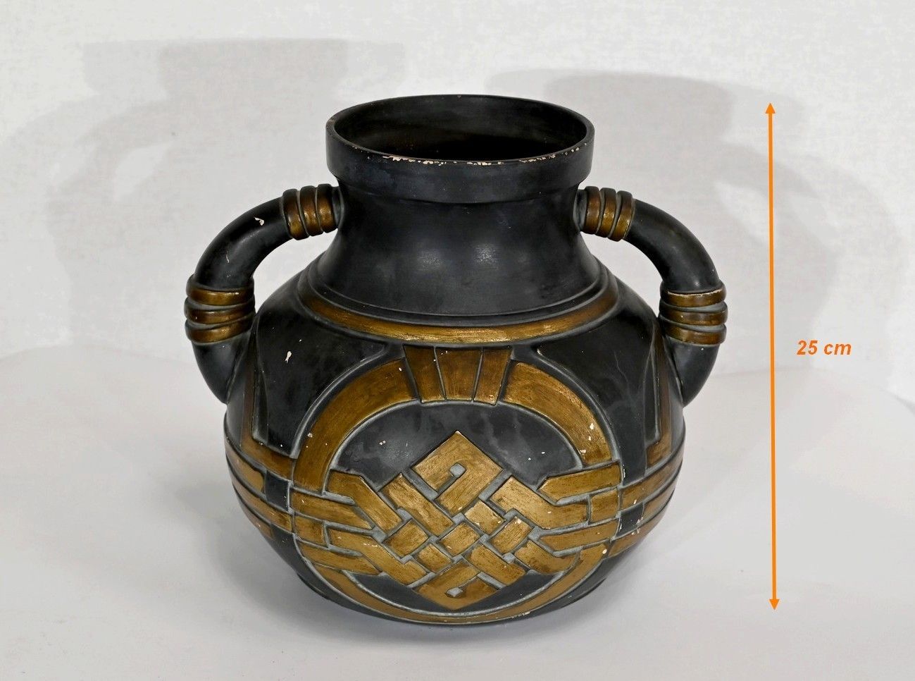 473.8 Anthracite And Golden Terracotta Vase – 1900 photo
