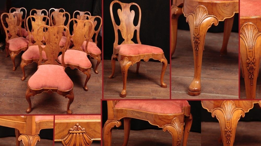 Queen Anne Dining Chairs   Set 10 Walnut Diners