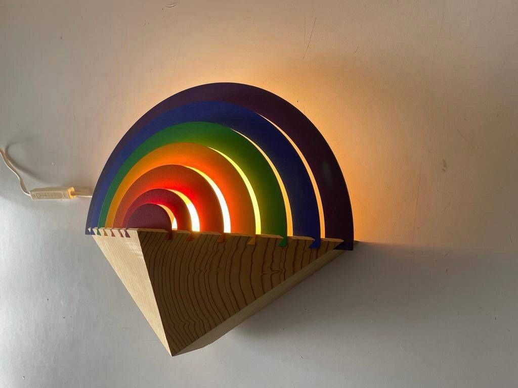 Rainbow Design Wood Night Lamp By Kiener Zürich, In Style Of Memphis Group, 1980s, Switzerland photo vinterior