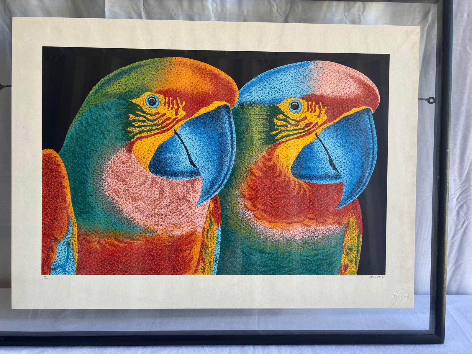 Claudio Tozzi (Brazilian B.1944) A Pencil Signed Limited Edition 26/100 Lithograph From The Papagalia Series, Brazilian Parrots photo vintage