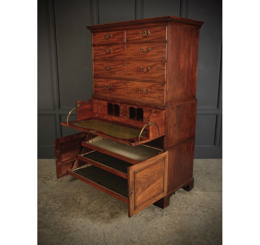 photo furniture 18th Century Tall Mahogany Architects Secretaire Chest